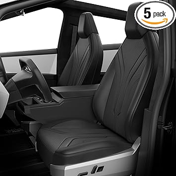 Seat Covers for Tesla Cybertruck 2025 2024, PU Leather Full Set with Armrest Cover - Front Rear Seat Covers Full Edge Protection, Black