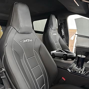 Black Seat Covers for Cybertruck Full-Cover Nappa Leather Seat Protector Set with Armrest Cover for Tesla Cybertruck Interior Accessories